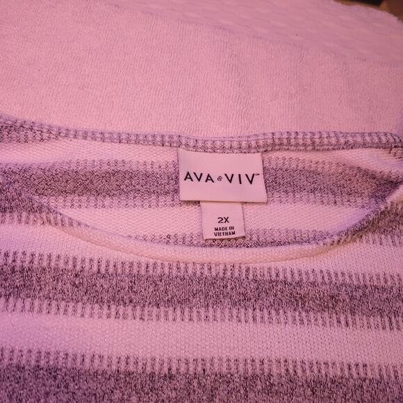 Ava & Viv Women Sweater Shirt 2XL Gray Striped Oversized Long Sleeve Round Neck - Picture 4 of 5